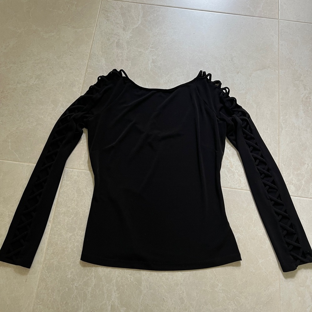 bebe Black Jersey Knit Womens Long Sleeve Top